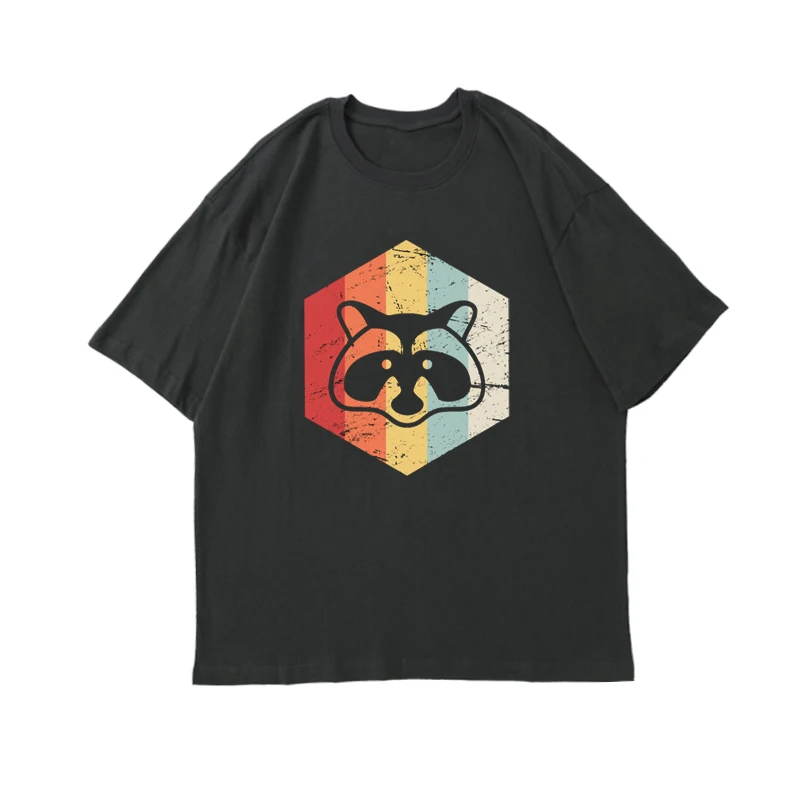 

2021 Summer Raccoon Print Short Sleeve Fashion Casual Streetwear Round Neck Harajuku Oversize T-Shirt Unisex Tops Tees