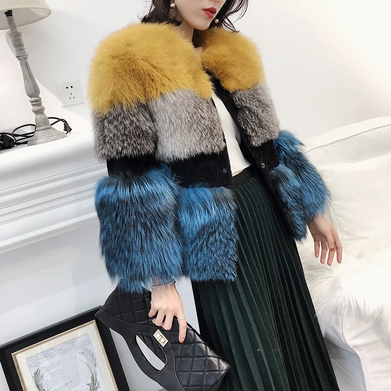 Rf2018B розовое пальто из меха серебристой лисы для женщин зимнее плотное теплое