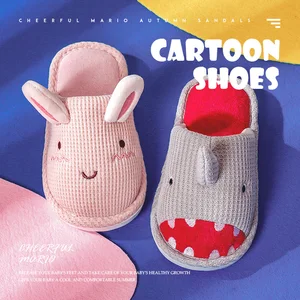 Детские домашние тапочки с мультяшным кроликом для дома, детские меховые Плюшевые Зимние Теплые повседневные туфли для мальчиков и девочек, Мягкая Милая плоская флип-обувь