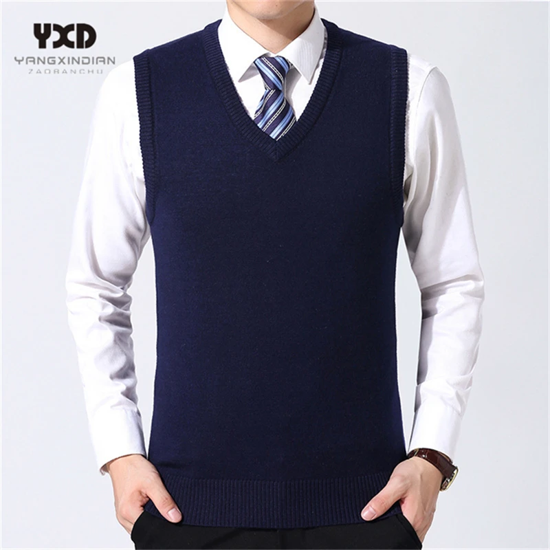 2020 New Solid Color Sleeveless Sweater vest Men Wool Sweaters Slim Fit Jumpers Knit V-Neck Jersey Hombre свитер Pullover men