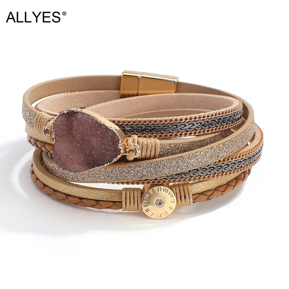 

ALLYES Multilayer Braided Leopard Leather Bracelets for Women Resin Charm Roman numerals Bracelet Couple Jewelry Gifts