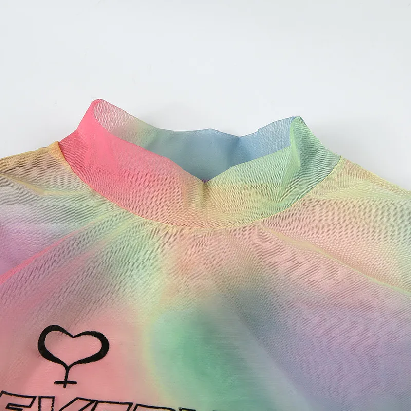 Галстук краситель печати прозрачный сетчатый сексуальный футболка для женщин