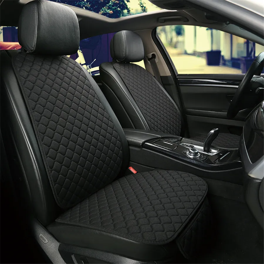 Flax Car Seat Cover Protector Black Front + Rear Seat Cushion Mat with Backrest for Auto Automotive interior
