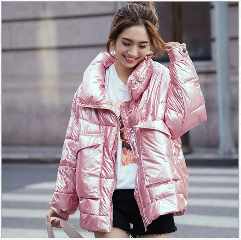 5 цветов зимняя куртка женская короткая Глянцевая пуховая хлопковая стеганая парка яркие блестящие теплые толстые парки женские пальто S21
