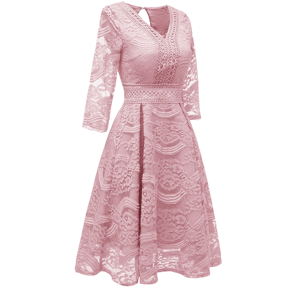 Женское платье средней длины больших размеров кружевное с цветочным рисунком