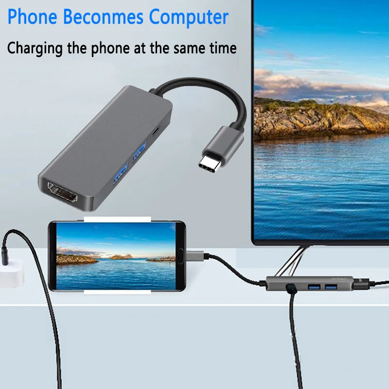 Концентратор 4 в 1 USB 3 0 HDNI 4K 5 Гбит/с кардридер SD/TF зарядка PD для ноутбука планшета
