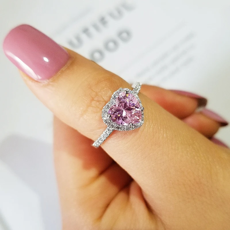 

Pink Silver Color Cute Ring Finger Anel Aneis CZ Flower Ring for Women Jewelry Pure Wedding Engagement R1707-pink