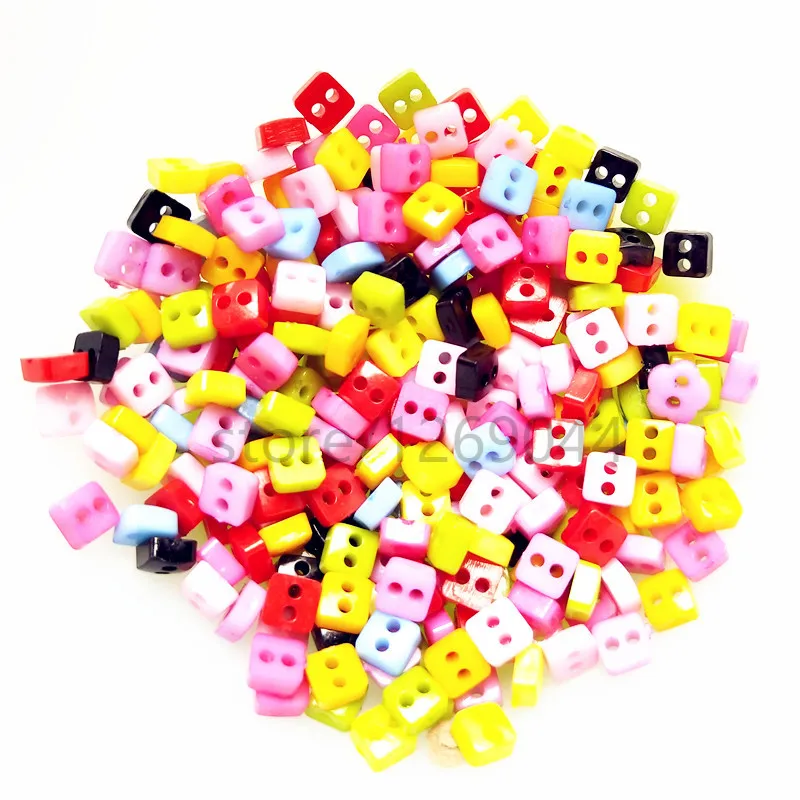 100pcs/lot Mixed 6mm Mini Tiny Plastic Square Buttons Sewing Doll Clothes 2 Holes Button Embellishments Scrapb | Дом и сад