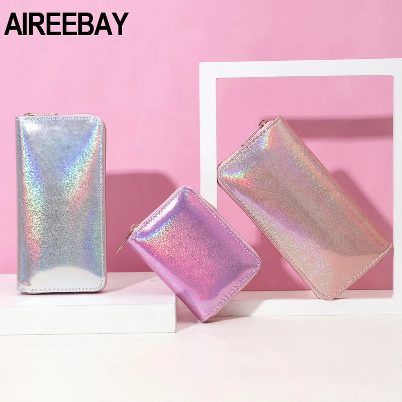 AIREEBAY женская сумка кошелек голографические кожаные кошельки лазерный Органайзер женские длинные кошельки женский кошелек для девушек держатель для карт