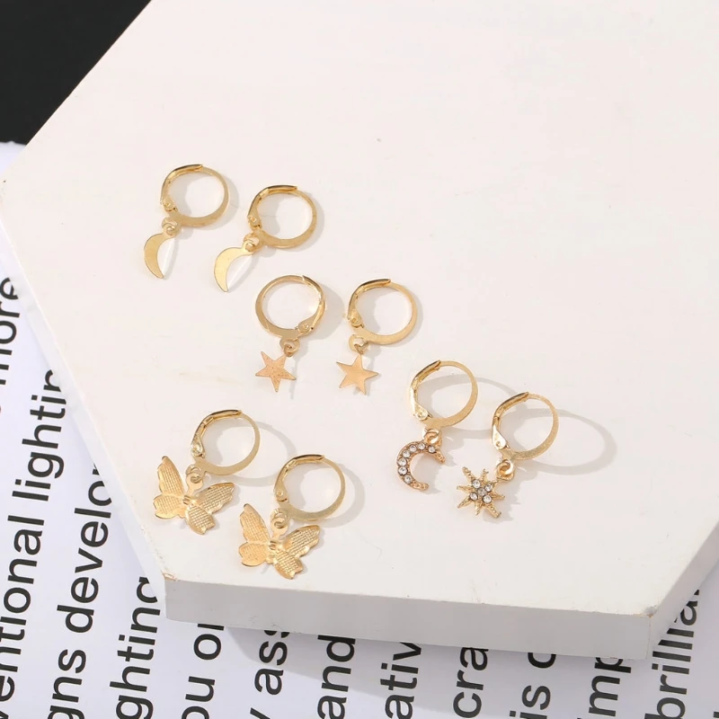 

8 Pairs Small Butterfly Star Hoop Earrings Moon Star Huggie Hoop Earrings Women T4MD