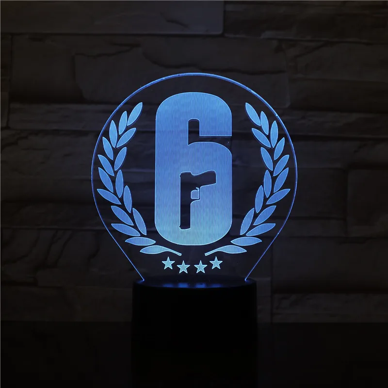 Радужный Six Siege светодиодный 3d-ночник сенсорный датчик 7 цветов Изменение детский подарок FPS Игра настольная Радуга 6 дизайн лампа 2878