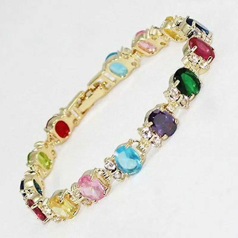

Jewelry Multicolor Crystal Faceted -Plated Bangle Bracelets 7.5"AAA