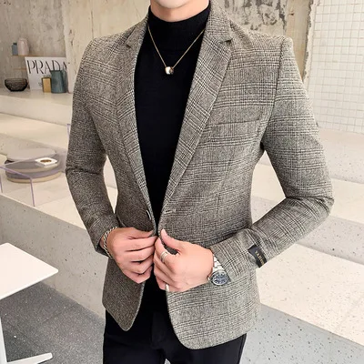 2019 маленький мужской Клетчатый костюм в сеточку красного цвета приталенный