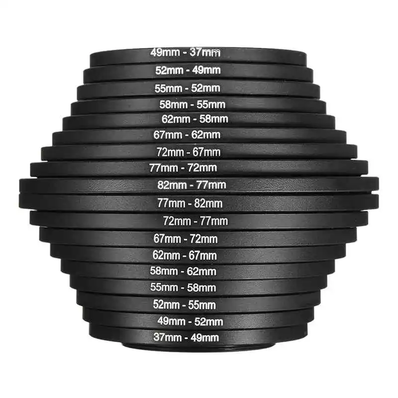 

18Pcs Lens Filter Ring Adapter Step Up Down 37-82mm Set For Canon Nikon Camera