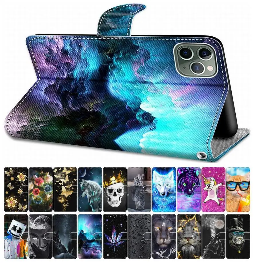 

For Case Huawei Honor 10 Lite Honor 20 Lite 20 Pro Flip Leather Book Cover Phone Case Box Rose Tiger Wolf Lion Cat Dog