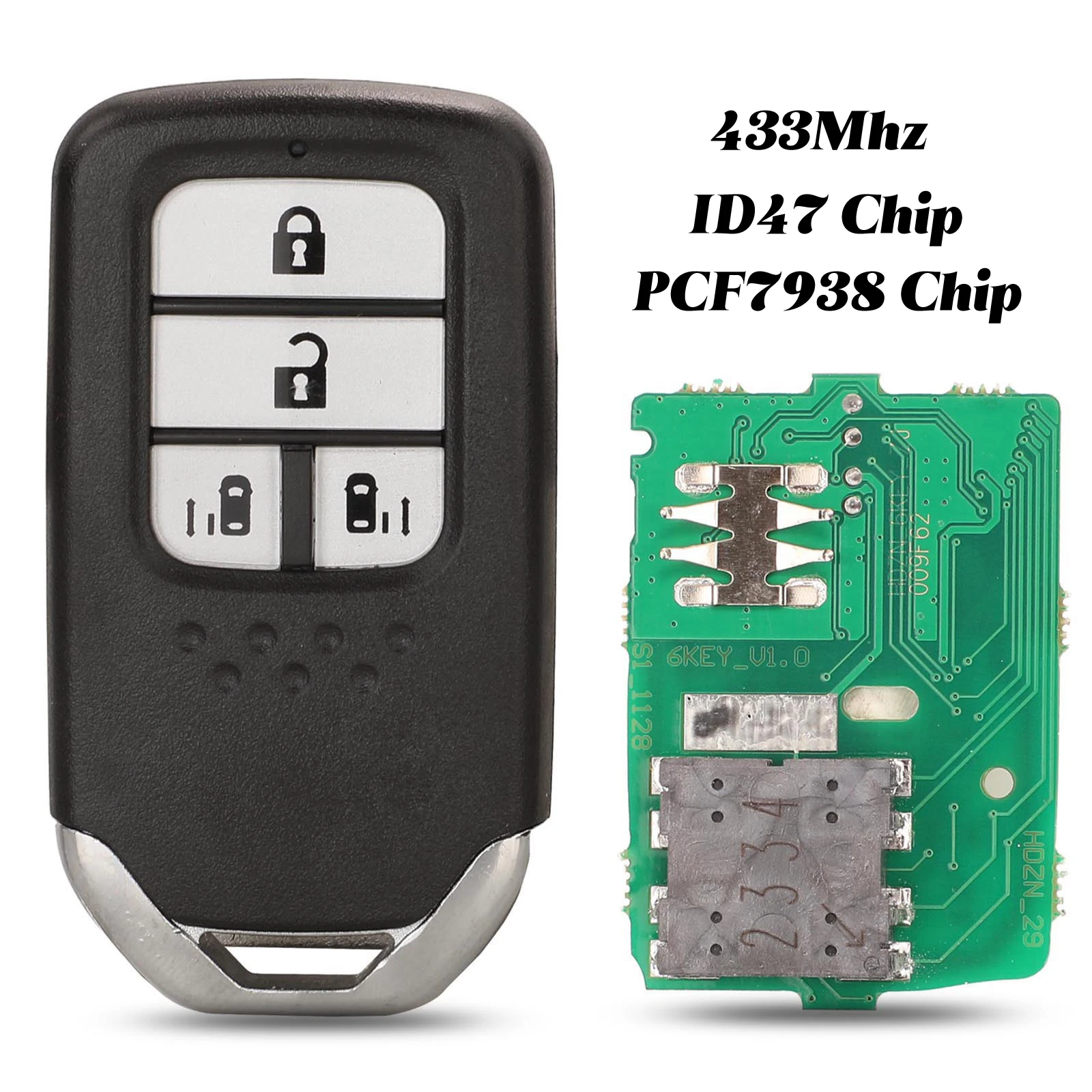 

jingyuqin 4 Buttons Replacement For Honda Odyssey URV XRV VENZEL HRV Fob 433Mhz ID47 PCF7938 Chip Remote Smart Car Key