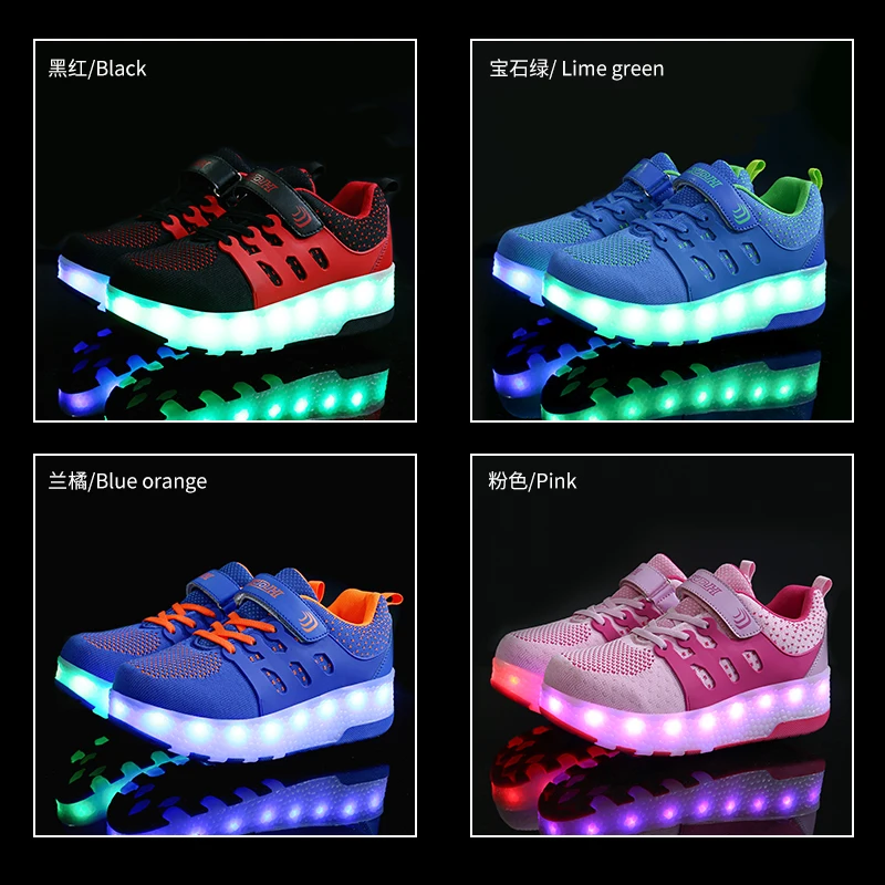 

Roller Sneakers for Kids Boys Size 28-40 LED Light Up Shoes with Double Wheels USB Charging Skate Shoes for Children Boys Girls