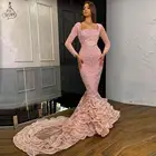 Женское платье с блестящими бусинами, платье для выпускного вечера с длинными рукавами и квадратными оборками, платье для вечевечерние в арабском стиле, 2020