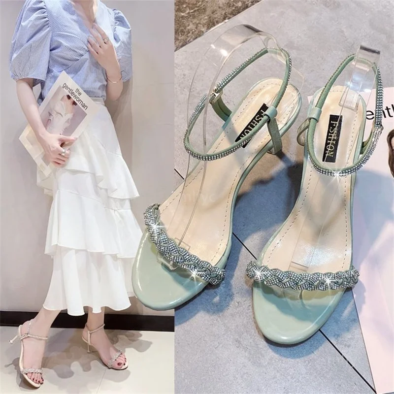 

One-line buckle high-heeled sandals women stiletto fashion rhinestones 2021 new summer open-toe women's shoes open toe shoes