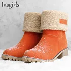 Женские теплые ботинки с плюшевой подкладкой, сапоги до середины икры из хлопка, большие размеры 35-43, зима 2021