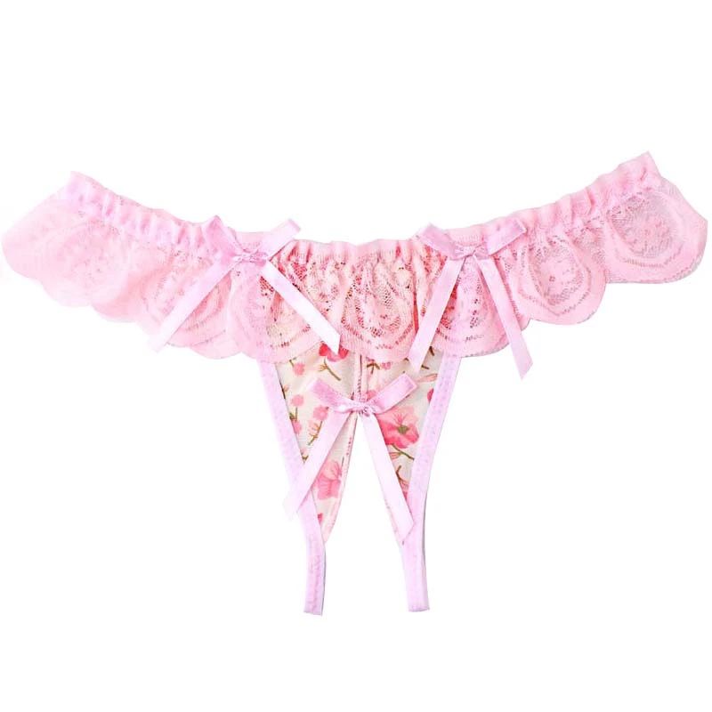 Pink Сексуальное нижнее белье, кружевные трусики с открытой промежностью, сексуальное прозрачное белье, соблазнительные цветочные леопардовые трусы, женские стринги и стринги - Цвет: Pink