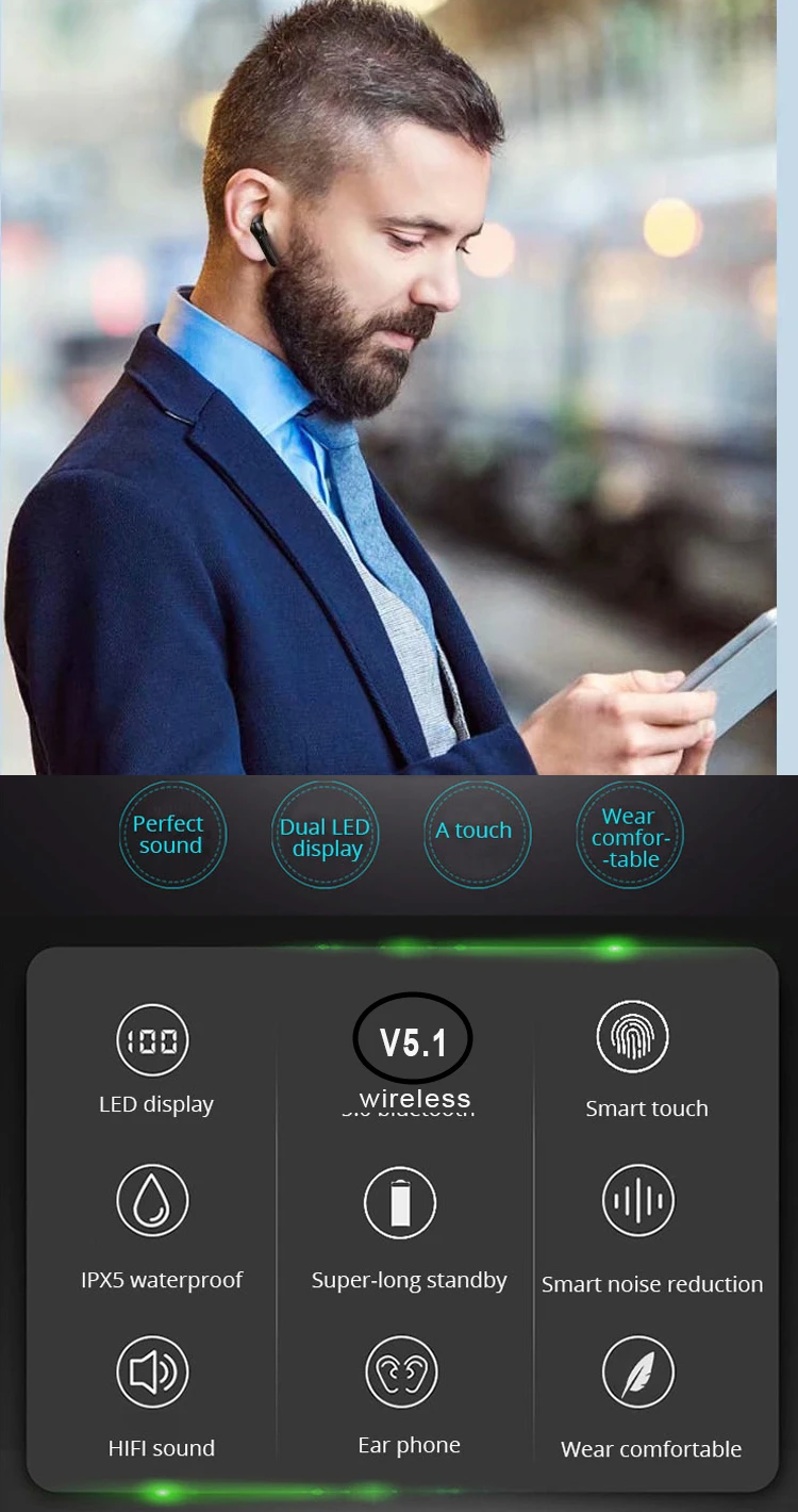 TWS Bluetooth 5.0 портативные наушники беспроводные бас стерео спортивные