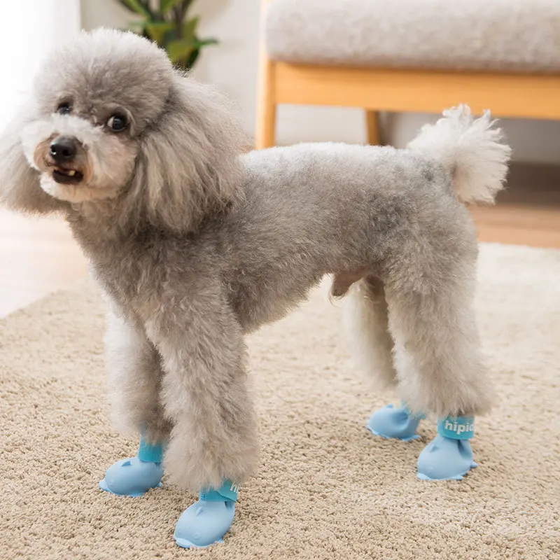 

4Pcs/set Pet Dogs Winter Dolphin Rubber Shoes Rain Snow Waterproof Booties Socks Rubber Anti-slip Shoes For Small Medium Dogs