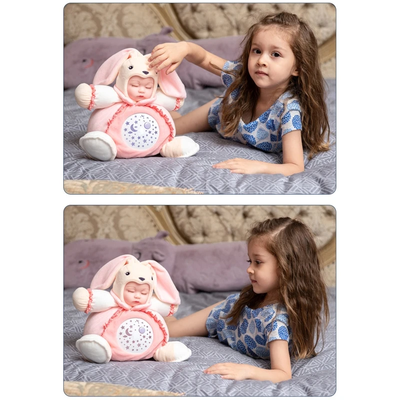 

40cm Cute Bunny Long Ears Soft Plush Doll Toy Panoramic Starry Sky Projection Light Night Lamp Singing Appeasing Sleeping Dolls
