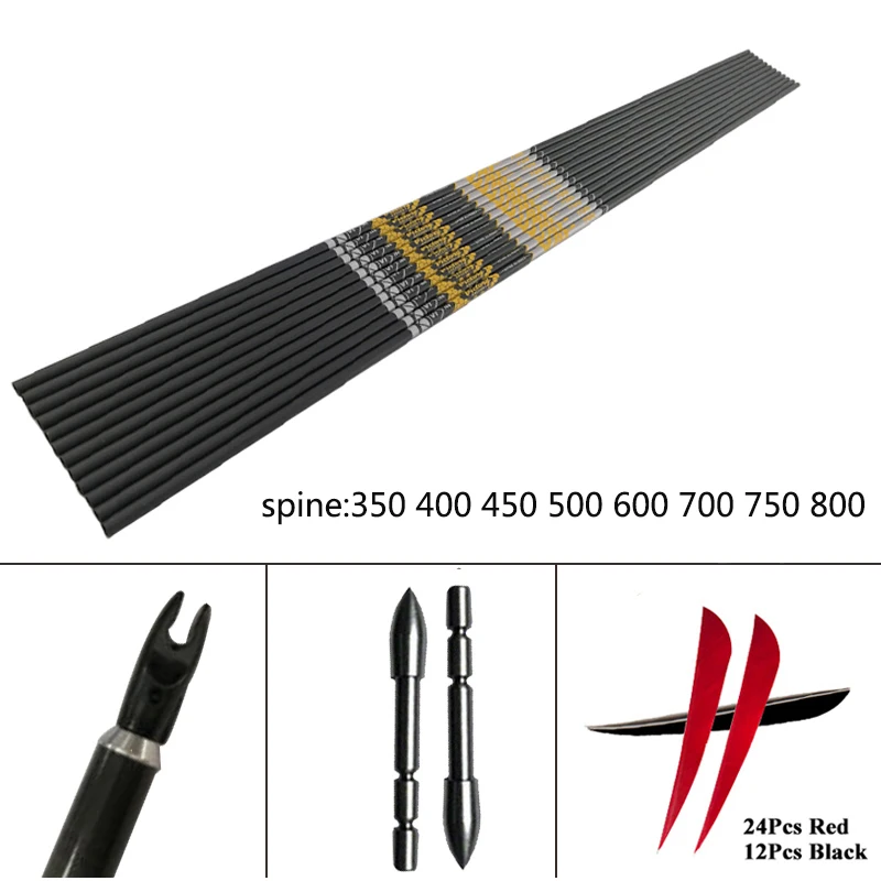 

Карбоновые стрелы, 12 комплектов +/-0,001 Spine350 400 500 600 700 800 id4, 2 мм, вал V1, лопасти, изогнутый лук, стрельба из длинного лука
