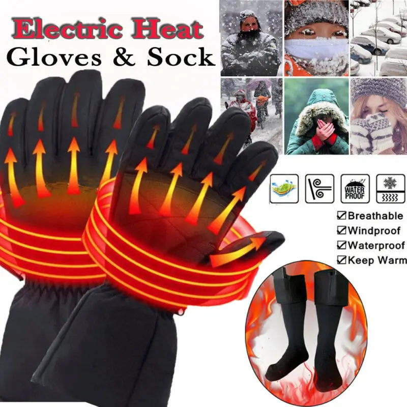 Зимние теплые электрические перчатки для рук с перезаряжаемым аккумулятором и