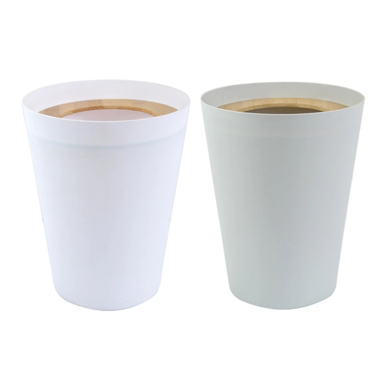 

Japanese Style Plastic Trash Can with Hollow Bamboo Cover Lid Supplies