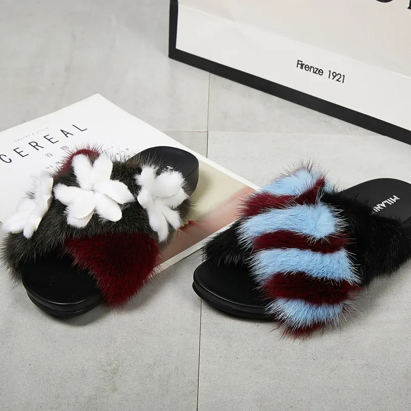 Шлепанцы из соболя разных цветов Новинка весна-лето 2020 кожаные шлепанцы с мехом