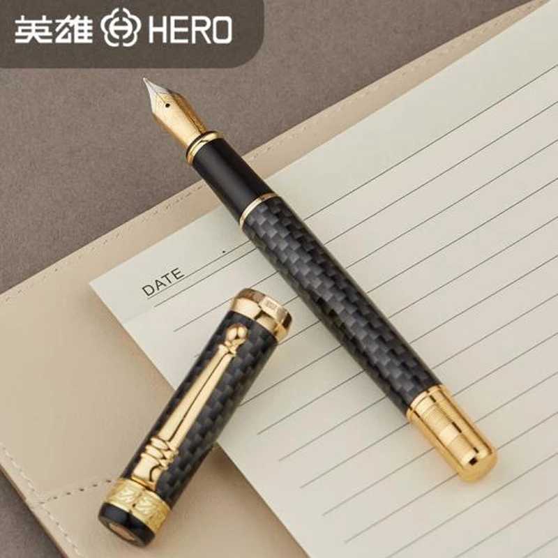 

HERO 768 Carbon Fiber Grey Fountain Pen With Golden Clip Iridium Fine Nib 0.5mm Classic Fountain Pen Business Office Gift Set