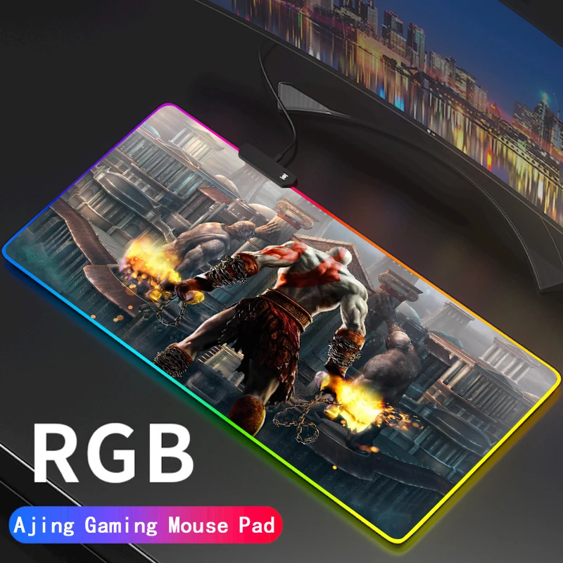 

Anime God of War Gaming RGB MousePad Large Locking Edge Speed Game Gamer LED Mouse Pad Soft Laptop Notebook Mat for CSGO