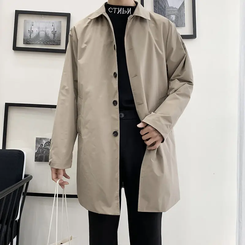 

Spring Trench Coat Men's Fashion Solid Color Casual Long Coat Men Streetwear Korean Loose Windbreaker Jacket
