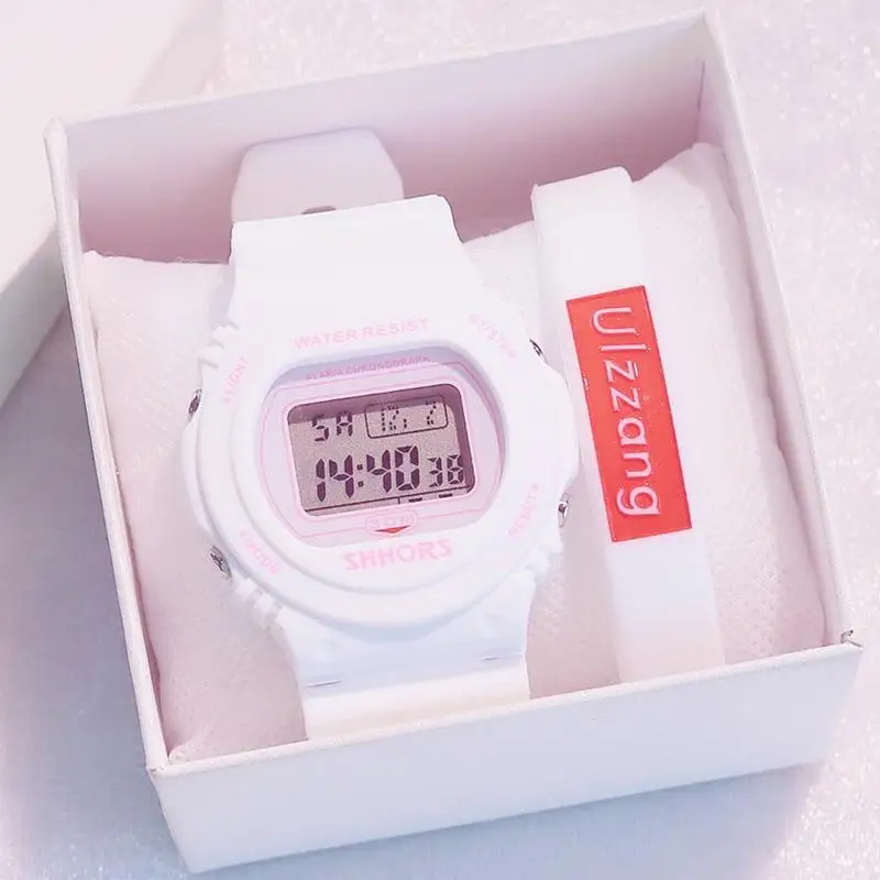 СВЕТОДИОДНЫЙ Цифровой браслет женские новые белые часы для девушек студенческие
