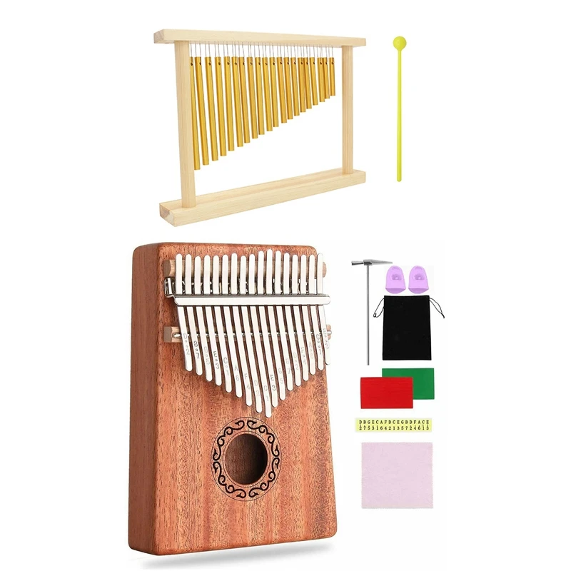

17 Key Kalimba Thumb Piano Finger Piano for Beginners or Professionals & 20 Tones Copper Pipe Chime Bar Bells