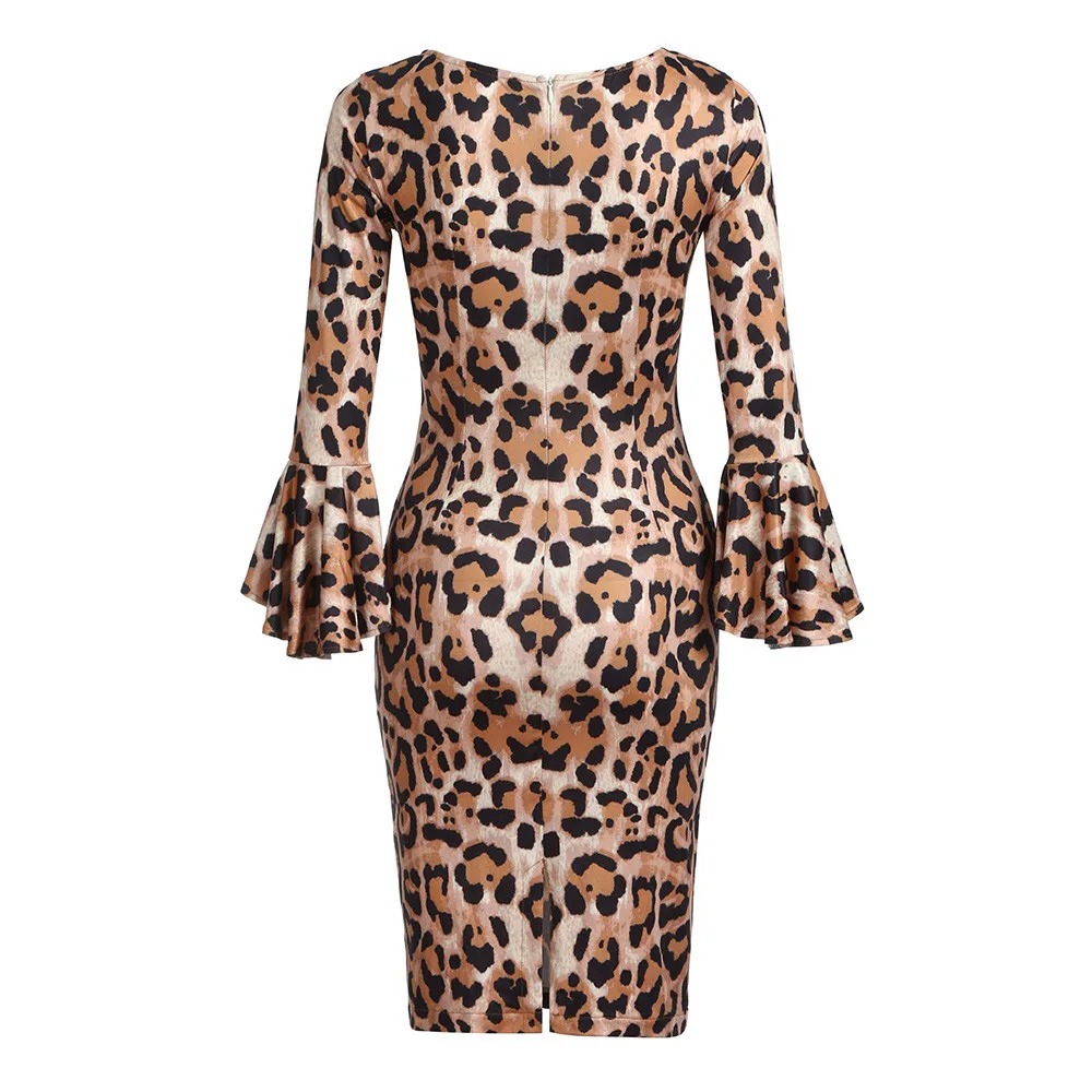 

dress women gothic sexy dresses plus size vintage leopard flare sleeve black fashion 2020 casual clothes elegant woman party