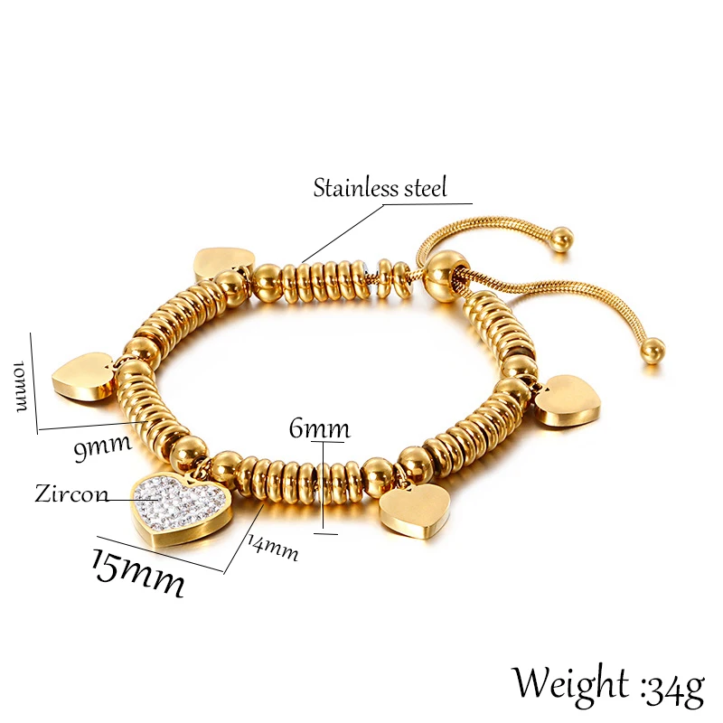 Customized Engraving Nameplate 4 Hearts Bracelet Stainless Steel Beads Chain Can Adjust Engraved Your Family Names For Mom