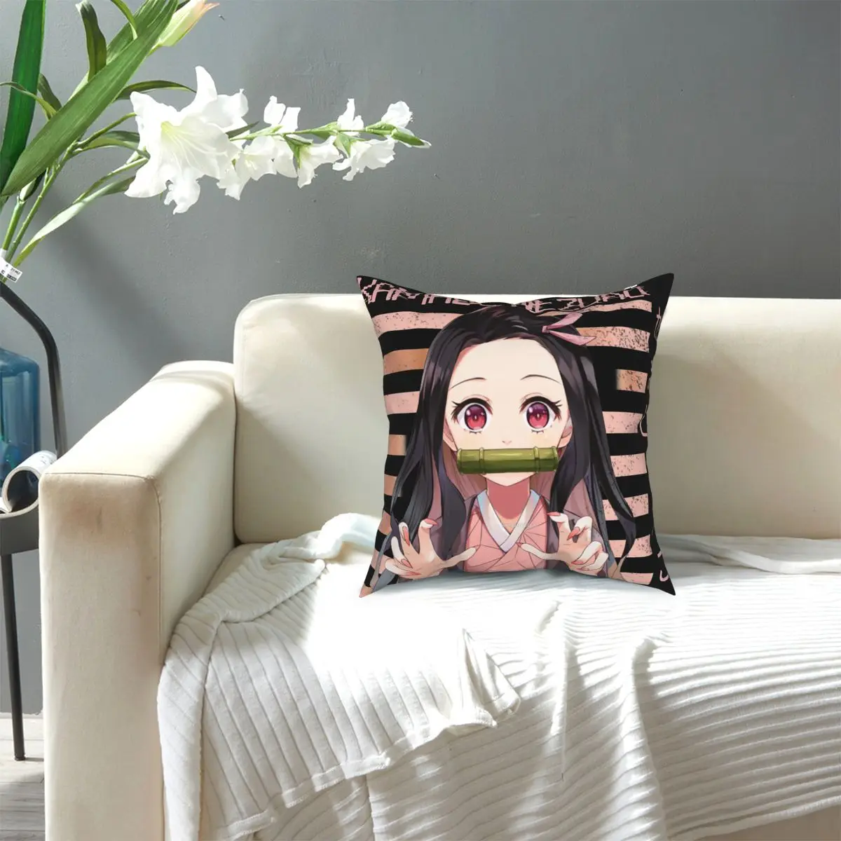 

Kamado Nezuko Pillowcase Home Decor Demon Slayer Kimetsu No Yaiba Tanjirou Cushions Throw Pillow for Living Room Polyester