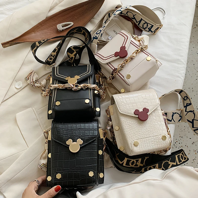 

2021 Female Travel Branded Shoulder Handbags and Purses Ribbon Stone Pattern Super Mini PU Leather Crossbody Bags for Women