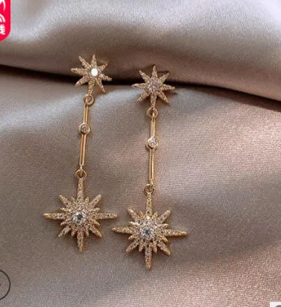 

Korean Luxury Eight Mount Star Dangle Drop Earrings Women Jewelry 2020 New Trendy Temperament Long Wild Earrings Brincos Party