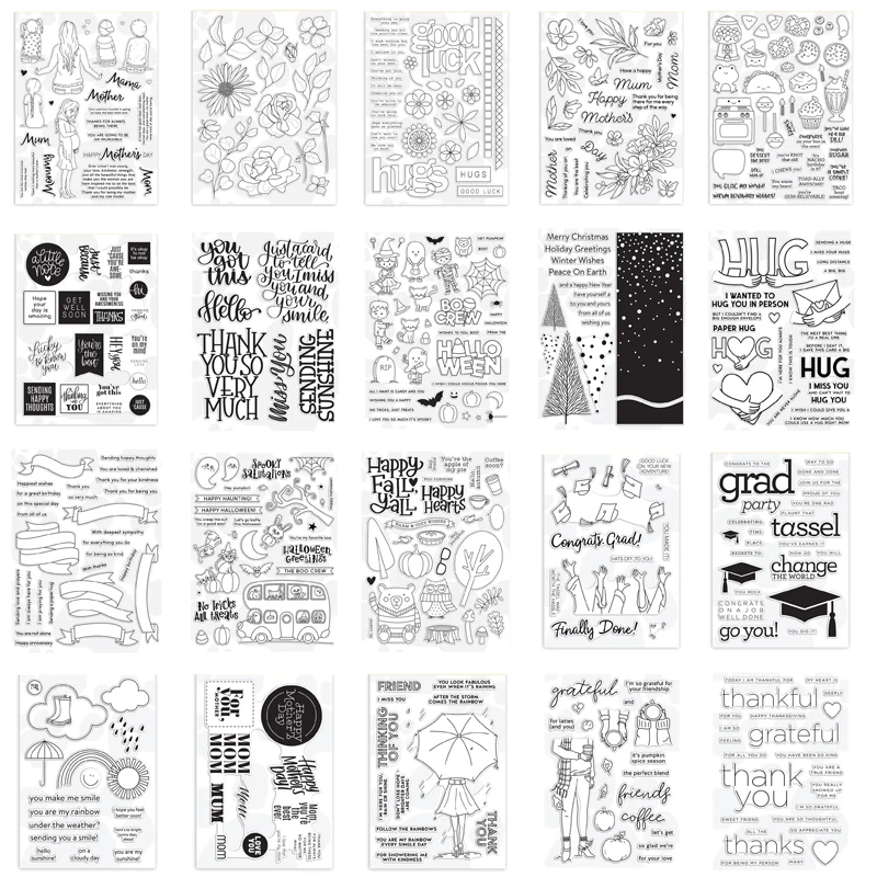 

Slimline Scene Builder Stamps Luck and Hugs,Just Because Word Mix,Spring Flowers Stamps For DIY Scrapbooking Photo Card Making