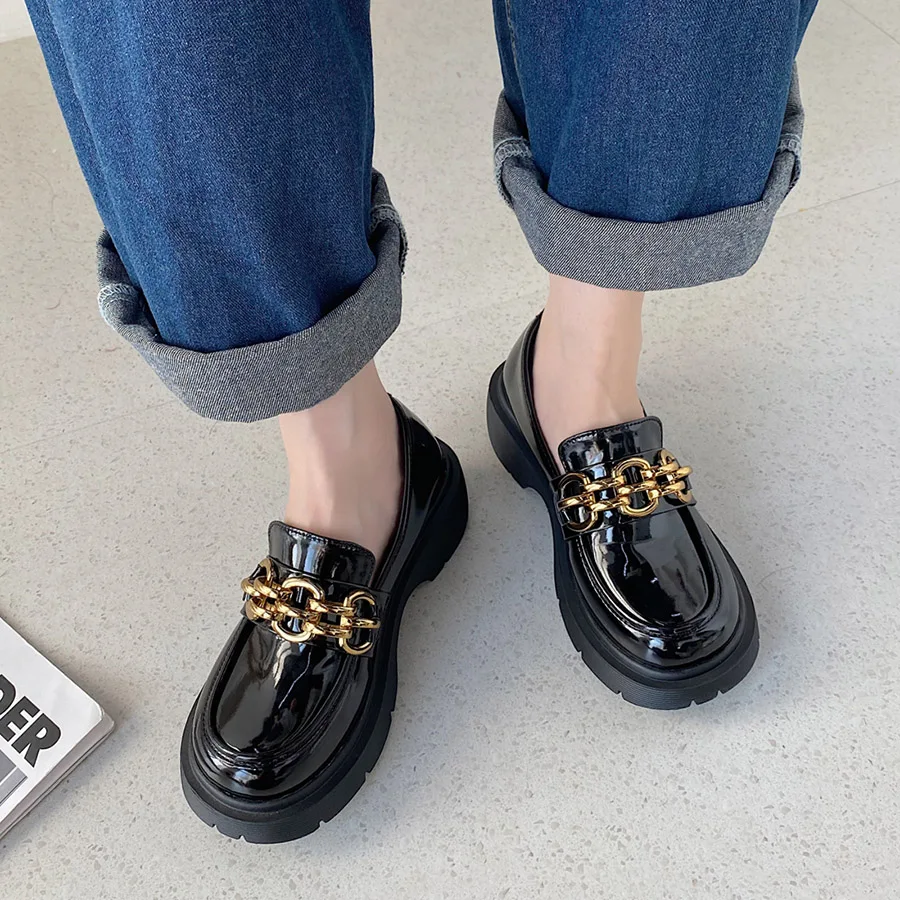 

Vintage Shoes Oxfords Women Ladies Thick Sole Slip on Creepers Leather Platform Shoes Casual Buckle Shoes Zapatos De Mujer 2022