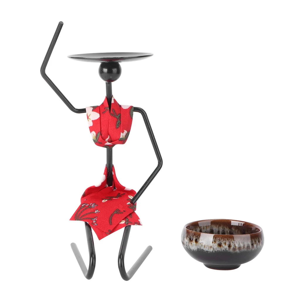 

1 Set Wrought Iron People Flower Rack Succulent Pot Creative Home Decor (Red)