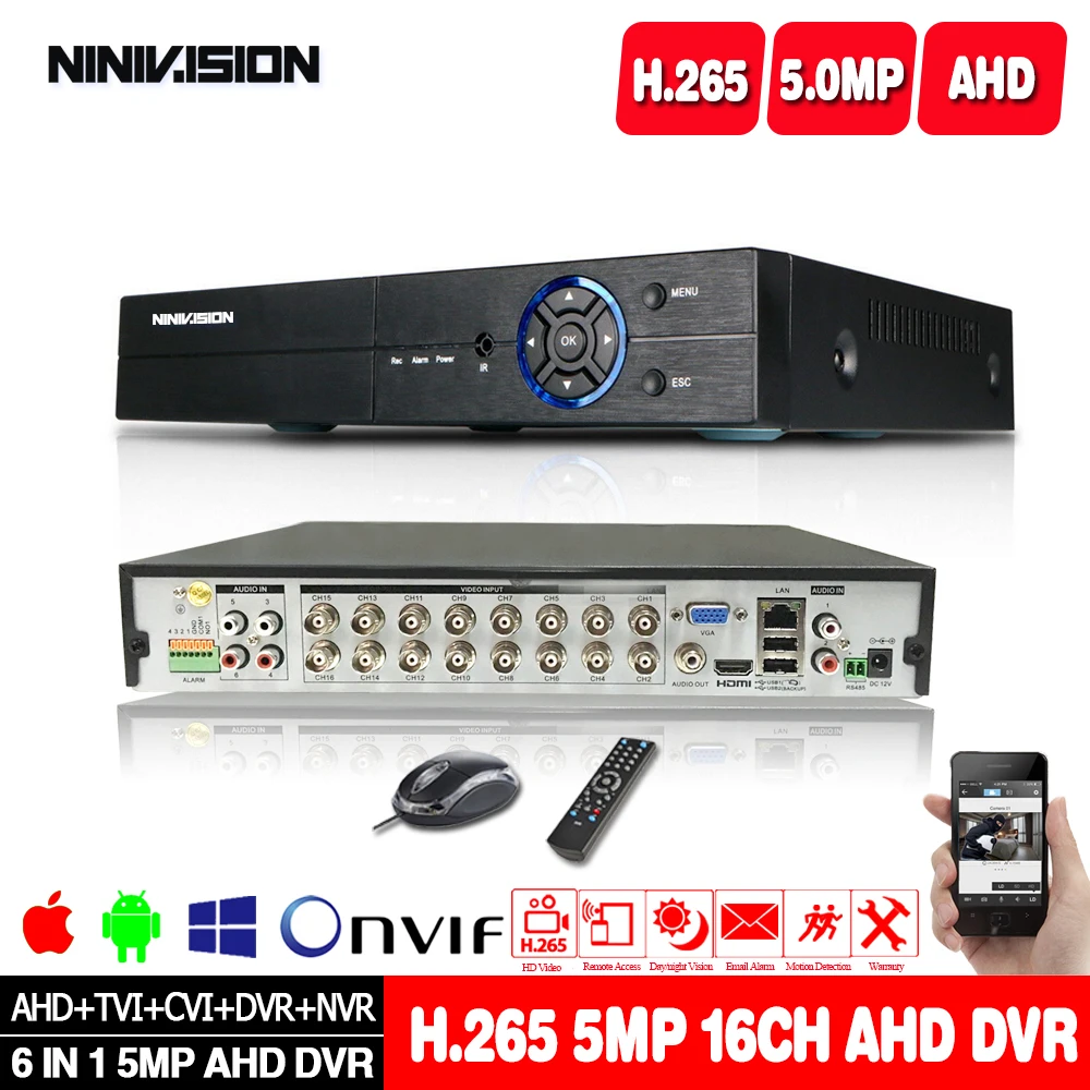 H.265 6 в 1 4 канала 8 каналов 16 DVR NVR CCTV гибридный видеорегистратор P2P поддержка