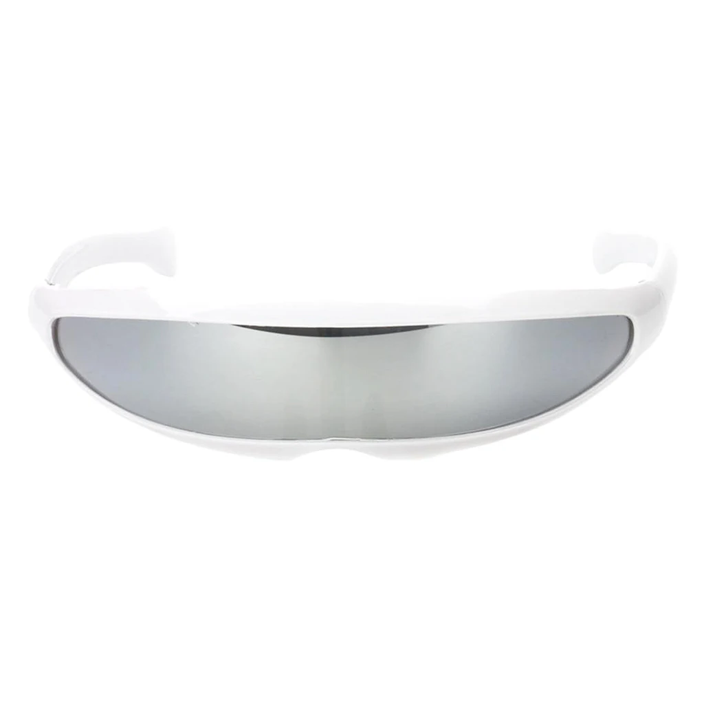 

3xFuturistic Narrow Lens Visor Eyewear Sunglasses White Frame Silver Mirrored