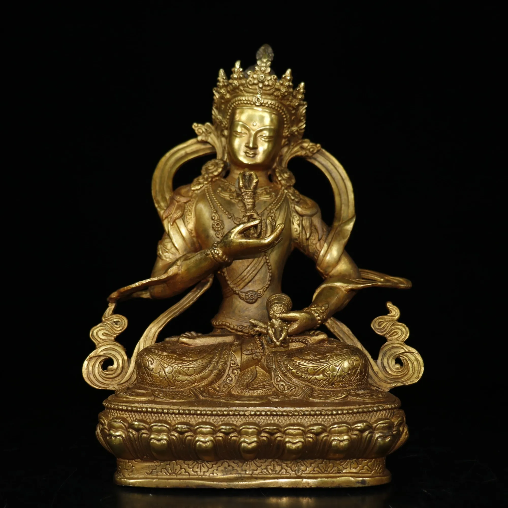

Home Decor 11" Tibet Buddhism Temple Old Bronze Gilt Cinnabars Vajrasattva Buddha Statue Vajra Bodhisattva Avalokitesvara statue