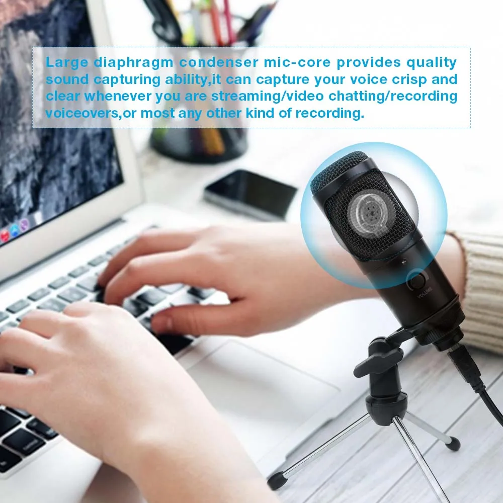 usb condenser recording microphone for pc laptop youtube video chat gaming podcast studio usb professional microphone with stand free global shipping
