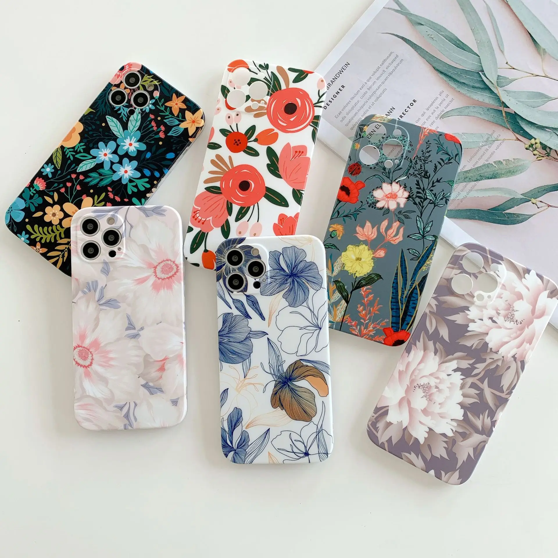 

Vintage Flower Leaves Phone Case For iPhone 12 11 Pro Max X XR XS Max 7 8 Plus 12 Pro Soft Back Cover